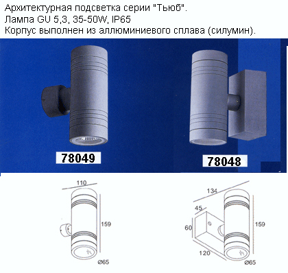 уличные фасадные светильники серии Тьюб.
