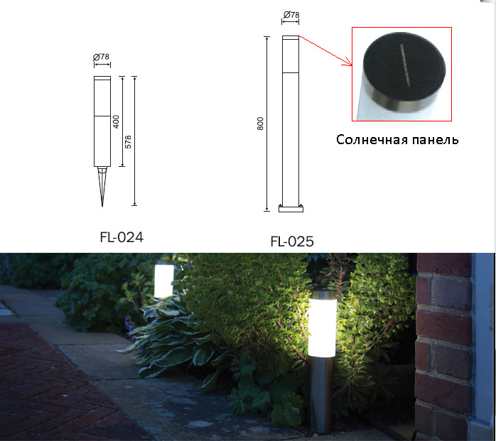 Светильник на солнечной батарее FL-024, FL-025.